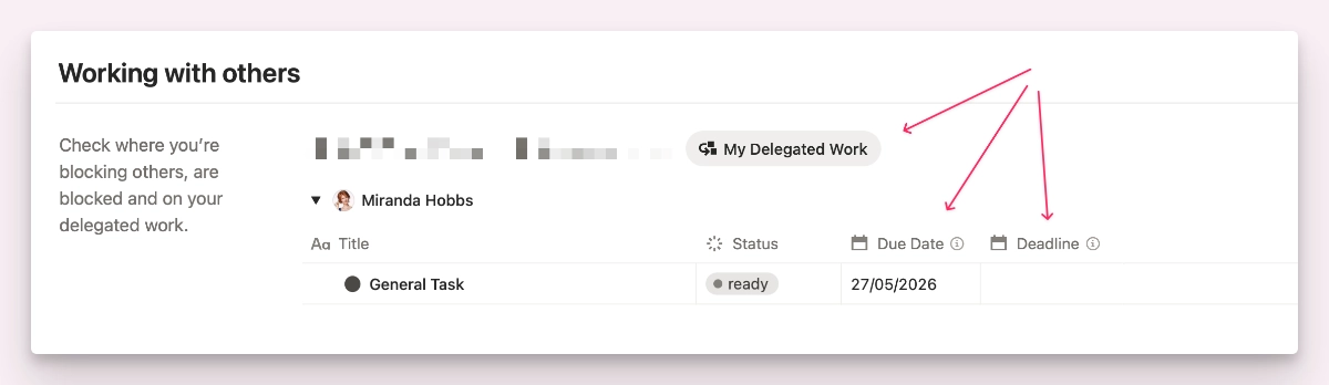 Notion Task Management for Teams, filtering specifically for My Delegated Work